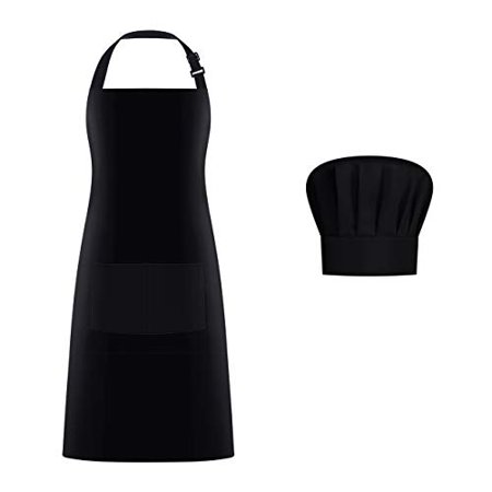 

Syntus Apron Chef Hat Set Adjustable bib Apron Baker Chef Hat Women Men Black