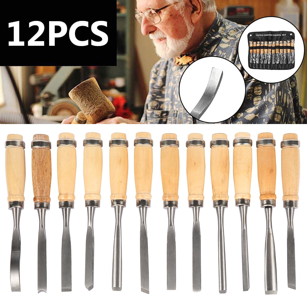 New 12Pcs Wood Carving Hand Chisel Tool Set Woodworking Professional Gouges 