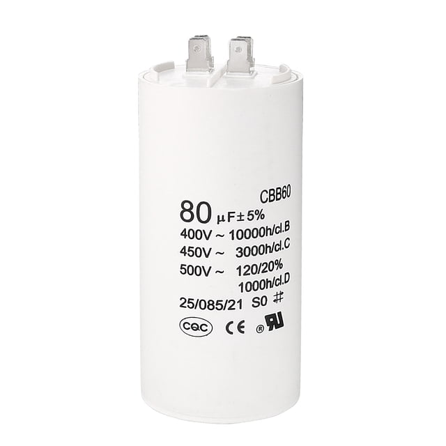 Capacitor de arranque CBB60 Uxcell 115x55mm 80uF 450V CA 50/60Hz de doble inserción