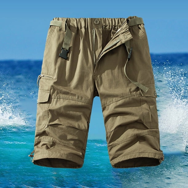 WILLBEST Pantalones Cortos Casuales para Hombre, Pantalones Cortos de Cuero Rectos con Diseño Plisado de Tendencia de Moda de Calle Alta para Hombre