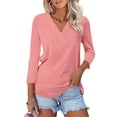 thumbnail image 2 of 2025 New Women V Neck Shirt Solid Color Fashion Basic Comfort Long Sleeve Tee Top Blouse Womens Long Sleeve Tops, 2 of 19