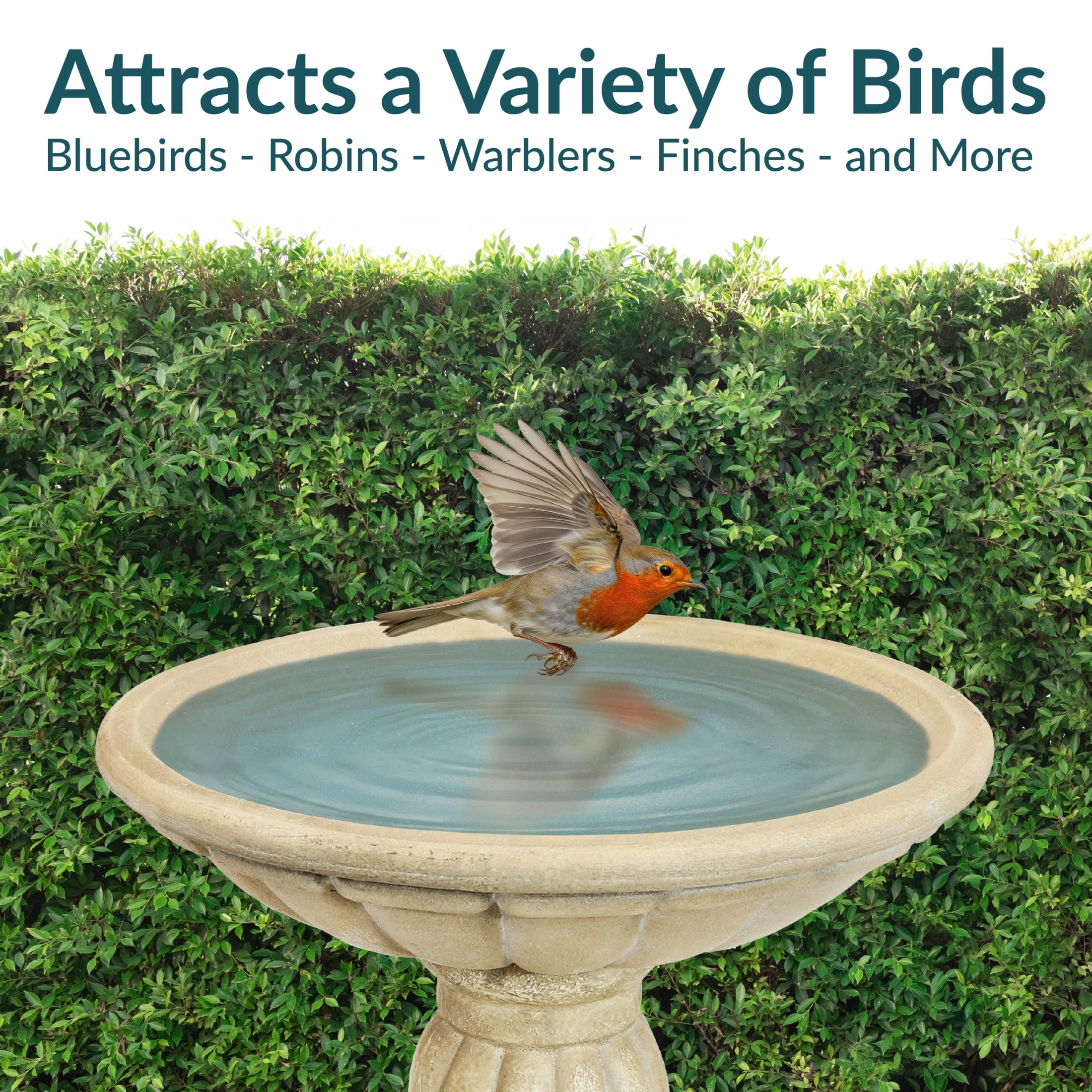 Sunnydaze Grecian Column Freestanding Glass Fiber Reinforced Concrete Outdoor Bird Bath, White