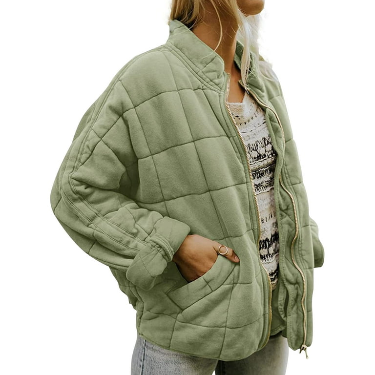 Elegant Womens Cotton Quilted Jacket With Padded Big Pockets Solid