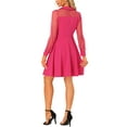 thumbnail image 3 of INSPIRE CHIC Robe de Soirée Rétro pour Femme à Col Plat en Maille Transparente, Manches Lanterne Évasées, Rose Vif, TP, 3 of 5