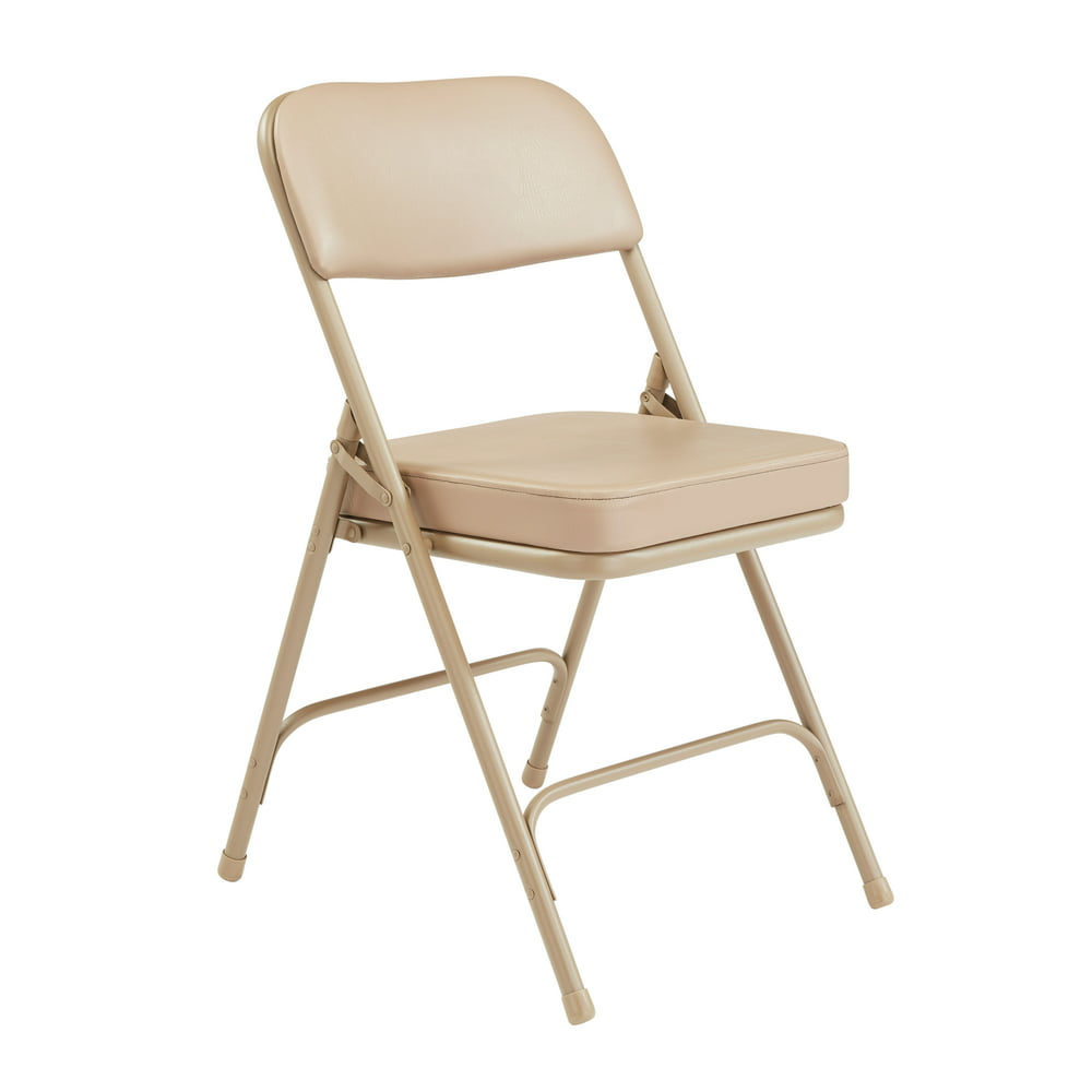 NPS® 3200 Series Premium 2" Vinyl Upholstered Double Hinge Folding Chair, Beige (Pack of 2