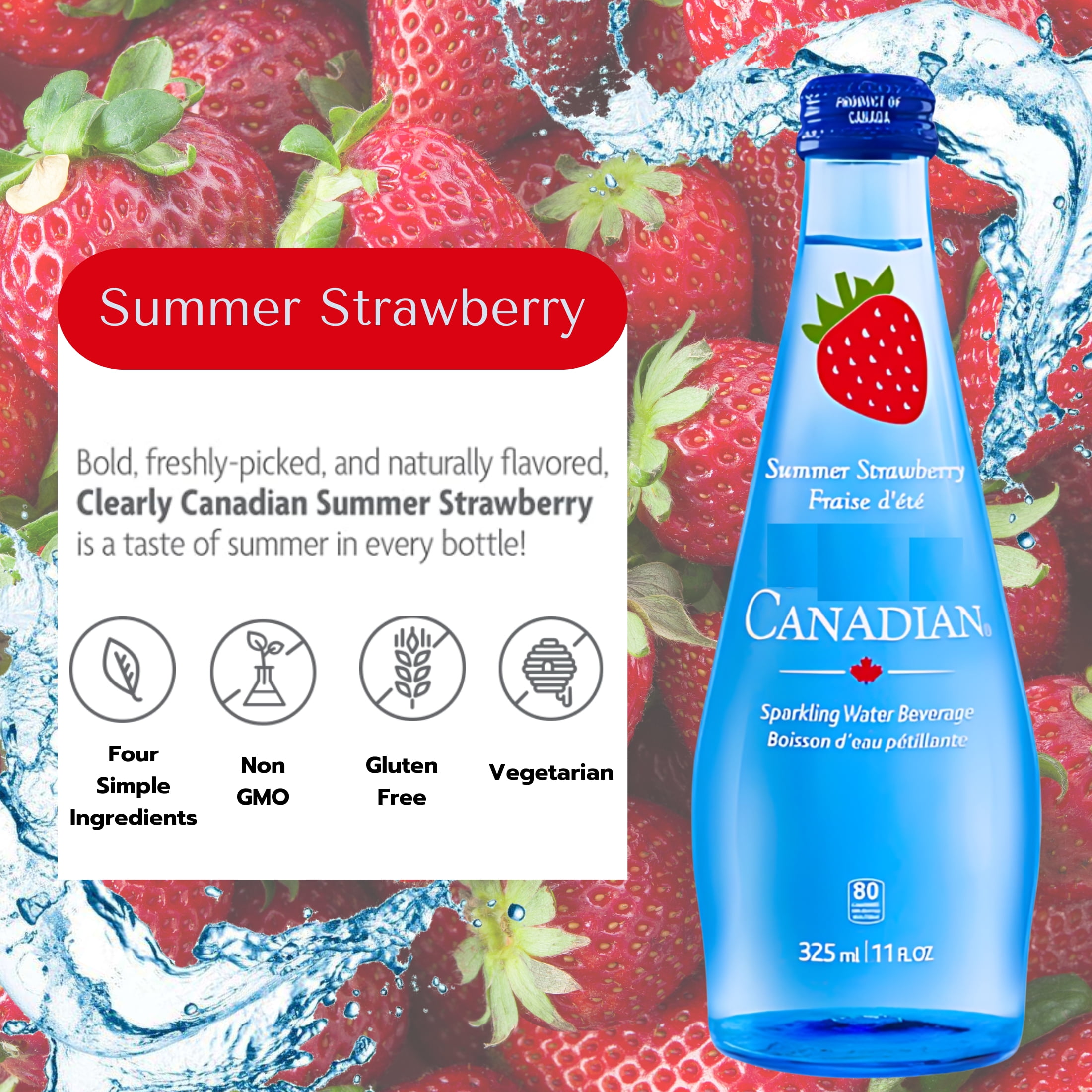 (12) Canadian Sparkling Water Beverage, 11 Floz Variety Pack FLAVOR MAY VARY Summer Strawberry  Wild Cherry Orchard Peach Mountain Blackberry Country Raspberry Fruit Flavored Party Drinks Cocktail