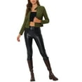 thumbnail image 2 of INSPIRE CHIC Blouson de Moto Court pour Femme en Faux Suède à Col Montant à Fermeture à Glissière TP Vert Armée, 2 of 7
