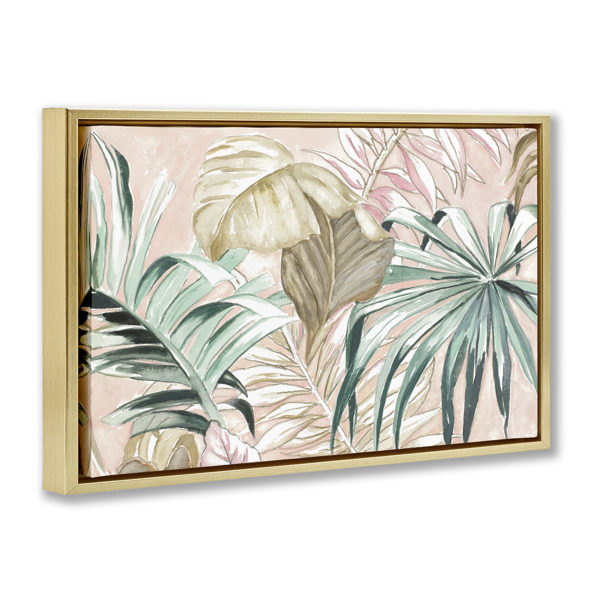 Stupell Industries Soft Tropical Leaves Botanical & Floral Painting Gold Floater Framed Art Print Wall Art, 25 x 17