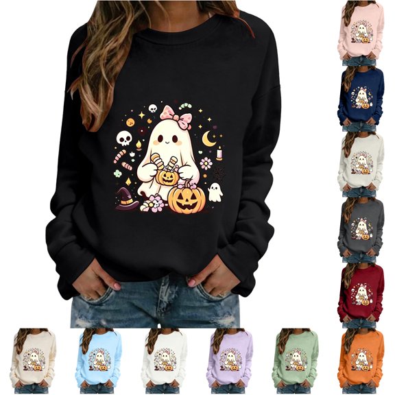 Halloween Sweatshirt for Women Sweatshirt Casual Wear with Long Sleeve Crewneck for Autumn and Winter Comfort Black S