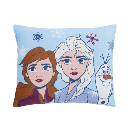 Disney Frozen 2 - Anna, Elsa and Olaf Light Blue, Lavender and White Decorative Toddler Pillow
