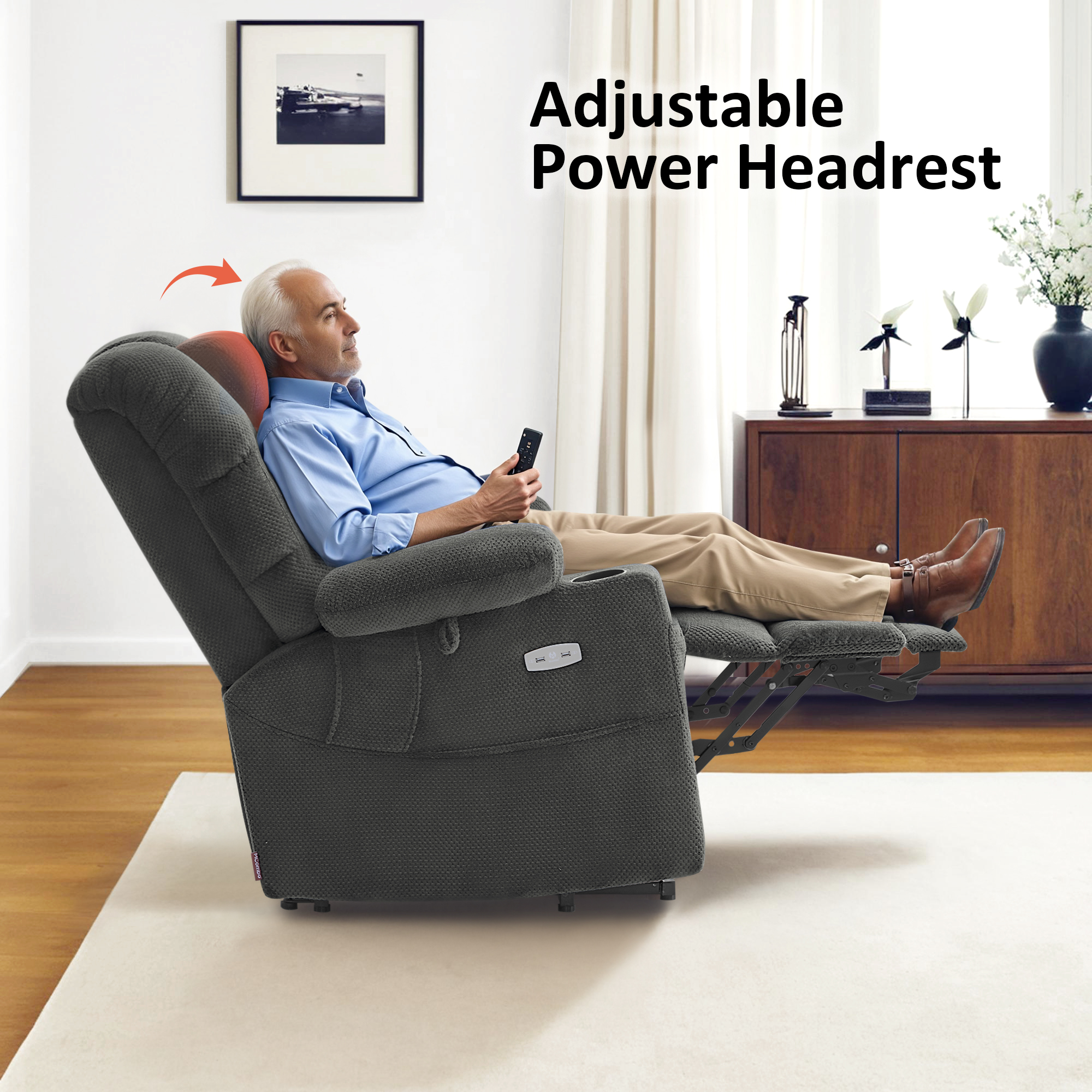 MCombo Triple Motor Power Lift Recliner for Elderly, Sleep Recliner Sofa with Adjustable Headrest, Fabric, Grey