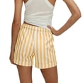 thumbnail image 4 of Hearthz Striped Linen Shorts Women High Waisted Wide Leg Bermuda Shorts for Women Rolled Cuffed Hem Women Athletic Shorts with Pocket Yellow M, 4 of 4