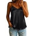 thumbnail image 5 of Satin Undershirts for Women V-Neck Lace Trim Cami Top Women's Elegant Summer Tank Tops Black M, 5 of 6