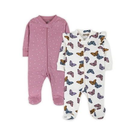 

Little Star Organic Baby Girl 2Pk Long Sleeve Sleep N Play Size Newborn-9M