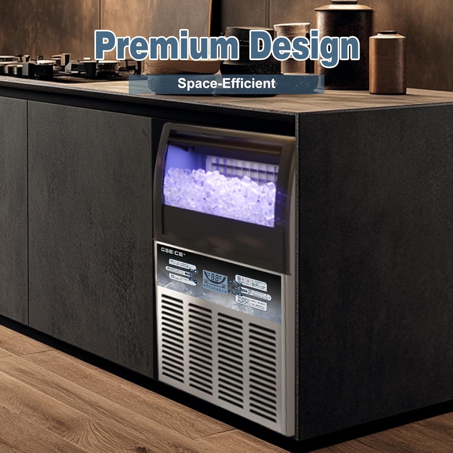 GSEICE ETL-Certified Commercial Ice Maker Machine 100Lbs/24H, Freestanding Fast Business Ice Maker, Self-Cleaning Ice Machine with LED Display for Bar, Office, Cafe, Hotel