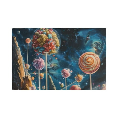 

Table Placemats Set of 6 - Starry Sky Planet Lollipop 12x18 In Faux Linen Double Heat Resistant Place Mats Cloth Indoor/Outdoor Placemats Washable Table Mats for Dining Kitchen Party