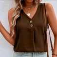 thumbnail image 2 of Summer Shirts for Women Trendy V Neck Button Sleeveless Tank Tops Casual Comfy Ladies Going out Blouse Tees Brown, 2 of 7