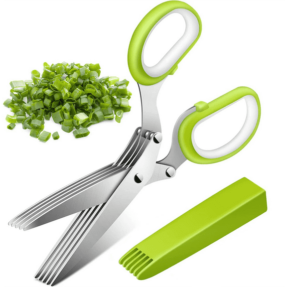 Magicfly Herb Scissors, 5 Blade Kitchen Herb Shears Herb Cutter for Chopping Basil Chive Parsley,Green