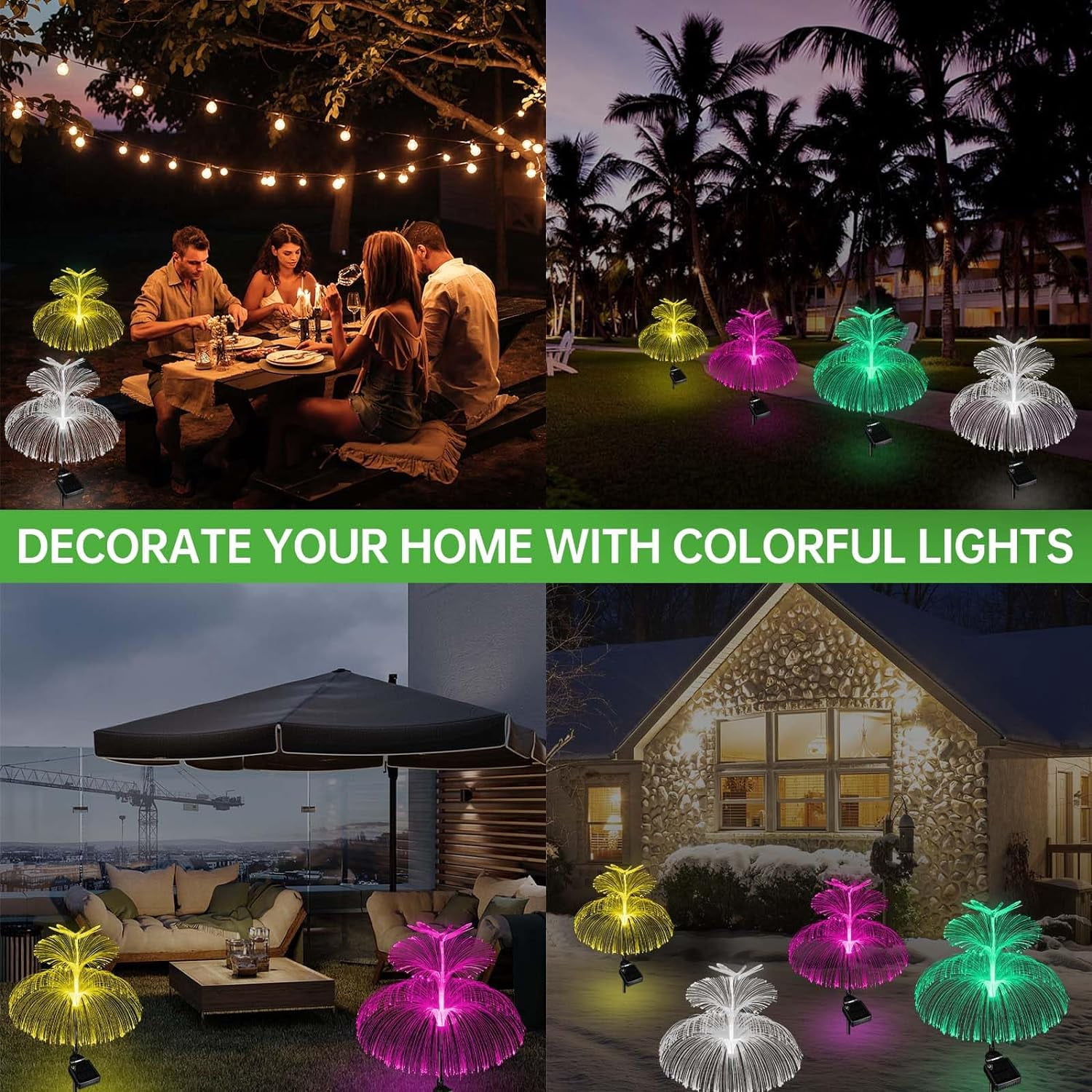 KOMI Solar Garden Lights 3 Pack New Upgraded Solar Outdoor Lights Waterproof 7 Color Changing Double Jellyfish Dragonfly Solar Flower Lights for Garden Yard Pathway Party Wedding Birthday Decor