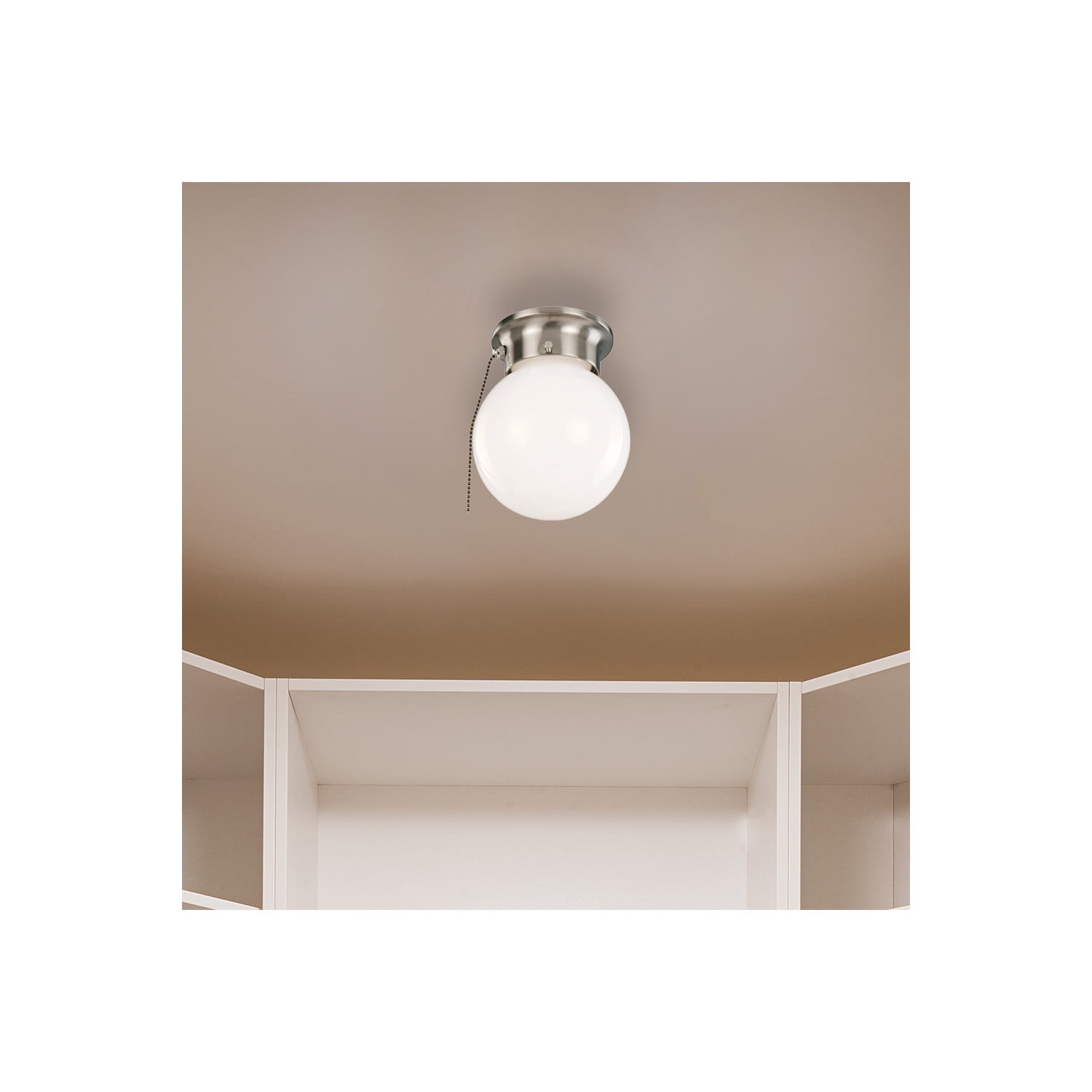 Globe Flush Mount Ceiling Light, Satin Nickel Finish, Opal Glass Shade, Dimmable, for Bedroom, Hallway, Closet – Design House, WM251927