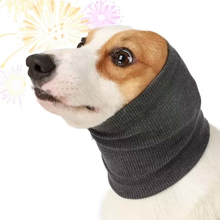 Dog Calming Hoodie Ear Wraps for Dogs Anxiety Relief Ear Protection Muffs For Fireworks Grooming Force Drying Hematoma Ear Cover Grey L