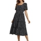 thumbnail image 1 of VISgogo Vestido de manga corta para mujer, vestido holgado con cintura elástica y cuello cuadrado con estampado de corazón pequeño, ropa informal simple de una pieza VISgogo  moda, 1 of 5
