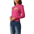 thumbnail image 4 of Suéter corto de manga larga de punto trenzado con corte frontal para mujeres Inspire Chic Otoño Invierno M Rosa Fucsia, 4 of 6
