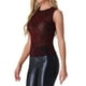 thumbnail image 4 of INSPIRAR CHIC Top de Brillo para Mujeres con Ribete a Rayas, Transparente, para Fiesta, Sin Mangas, Rojo y Negro, Talla XS, 4 of 6