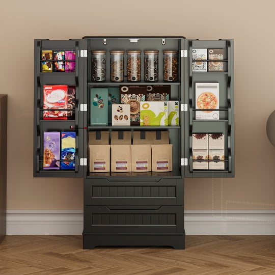 Aiho 47" H Pantry Cabinet with 2 Doors and 1 Drawer, Solid & Sturdy, Storage Cabinet for Entryway, Kitchen - Brown