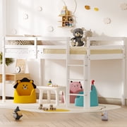 Zimtown Twin Size Loft Bed with Stairs Wood Low Sturdy Loft Bed for Bedroom, White