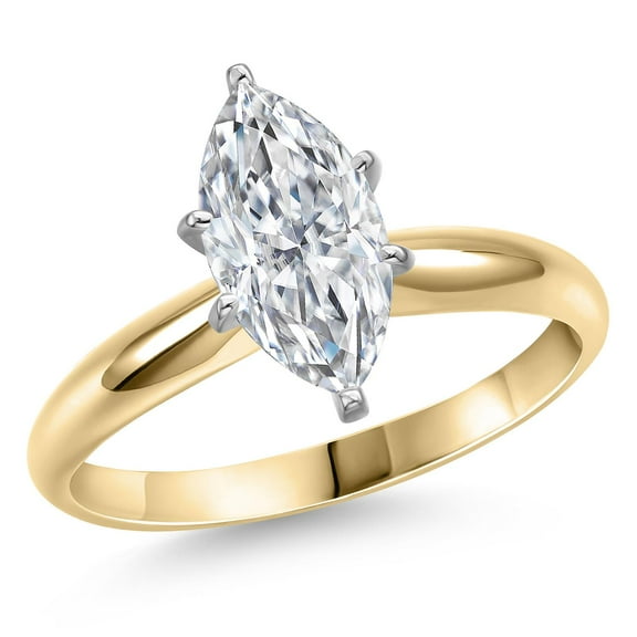 Gem Stone King Two Tone 14K Yellow and White Gold IGI Certified Lab Grown Diamond Solitaire Engagement Ring for Women | 2 Ct Marquise Cut| E-F Color | VS1-VS2 Clarity | Size 7