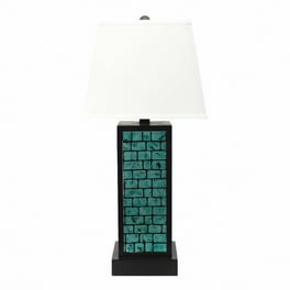 13 X 15 X 30.75 Black Metal With Teal Brick Pattern - Table Lamp 13 X 15 X 30.75 Black Metal With Teal Brick Pattern - Table Lamp
