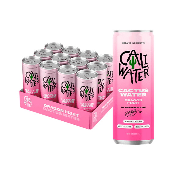 Caliwater Cactus Water, Dragon Fruit by Benson Boone, Coconut Water Alternative, 12 fl oz Can, 12 Pack