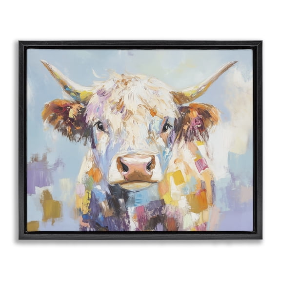 Stupell Industries Modern Expressive Brushed Highland Cow Black Floating Frame Canvas Art, 21 x 17, by Blakely Bering