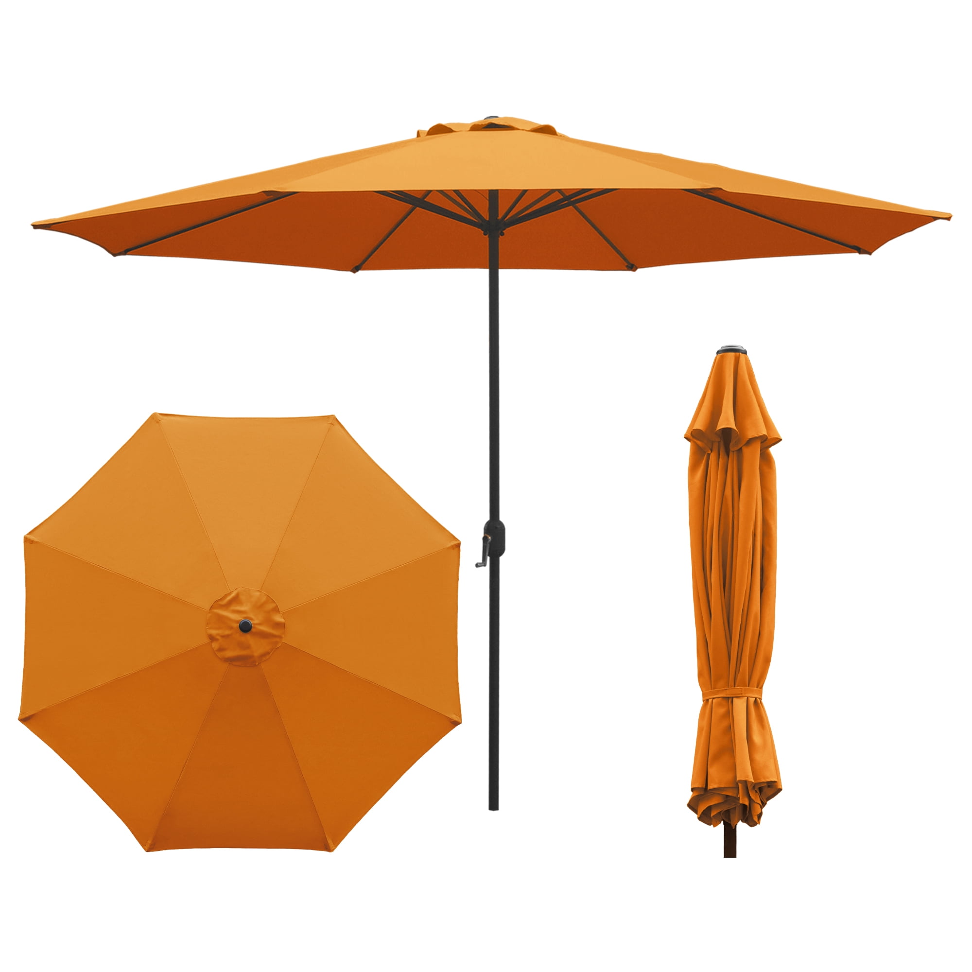 Kool 11FT Outdoor Patio Umbrella with Crank Handle, Market Umbrella with 8 Sturdy Umbrella Ribs, Waterproof for Garden Deck Backyard Pool, Orange
