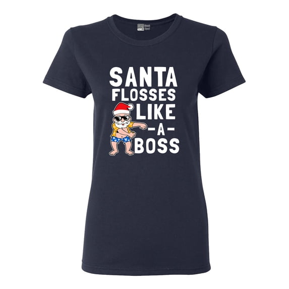 Ladies Santa Flosses Like A Boss Christmas Dance Funny DT T-Shirt Tee