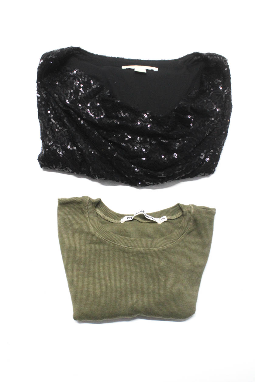 Pre-owned|Michael Stars Michael Michael Kors Womens Tee Shirt Sequin Top  Black OS M Lot 2 