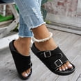 thumbnail image 4 of Dual Buckle Adjustable Slide Sandals for Women, Adjustable Double Strap With Arch Support | Memory Foam Footbed & Non-Slip Sole | Lightweight Suede-Look for Beach, Outdoor, Party, Black 6, 4 of 8