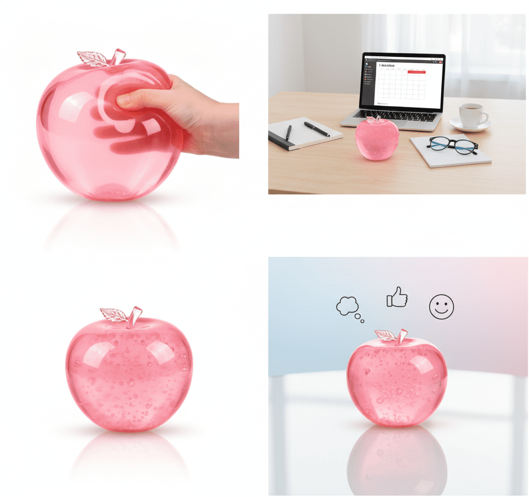 Apple Squishy Toy - Glass Gloss Semi-Transparent Taba Squishy Apple - Slow Rising Silicone Fidget Stress Ball - Cute Moldable Squeeze Sensory Squishy Toys for Daily Office & Home Gift
