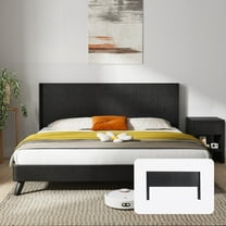 Queen Size Wooden Headboard with Wall Mounted Fluted Panel, Modern Farmhouse Wingback, Black Oak for Bedroom