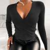 thumbnail image 1 of Hauts à Manches Longues pour Femmes, Mode, Col en V, Manches Longues, Pulls Croisés, Hauts Slim, 1 of 4