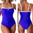 thumbnail image 3 of Women'S One Piece Swimsuits Color Block Slimming Tummy Control Bathing Suit V Full Coverage Swimwear Sapphire S, 3 of 7