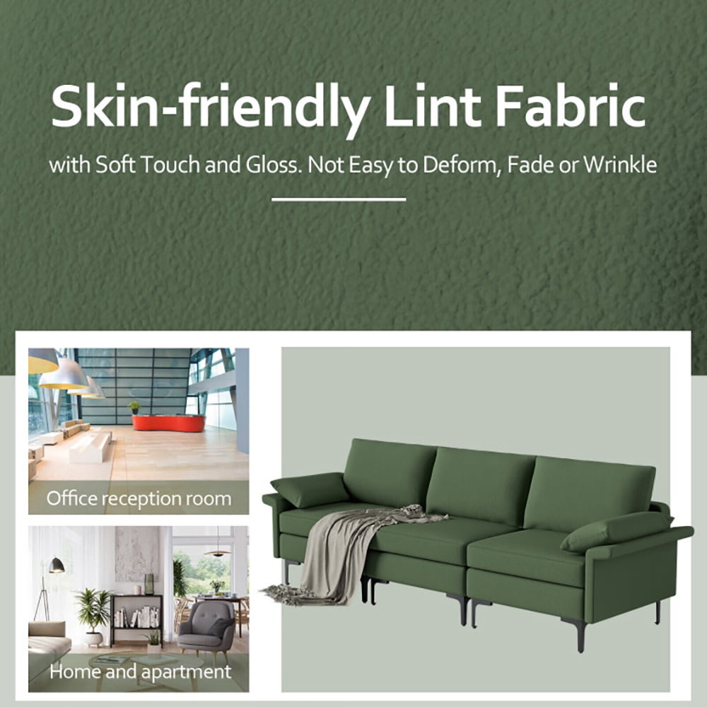 Finihen Sectional Sofa Couch, 3-Seat Sofa, Large 3-Seat Sofa Sectional with Metal Legs for 3-4 people, for Living Room, Bedroom, Army Green Finihen Sectional Sofa Couch, 3-Seat Sofa, Large 3-Seat Sofa Sectional with Metal Legs for 3-4 people, for Living Room, Bedroom, Army Green