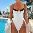 thumbnail image 2 of Women's Swimsuit Bathing Suits High Cut V Neck Color Block Slimming Spaghetti Strap Swimwear, 2 of 6