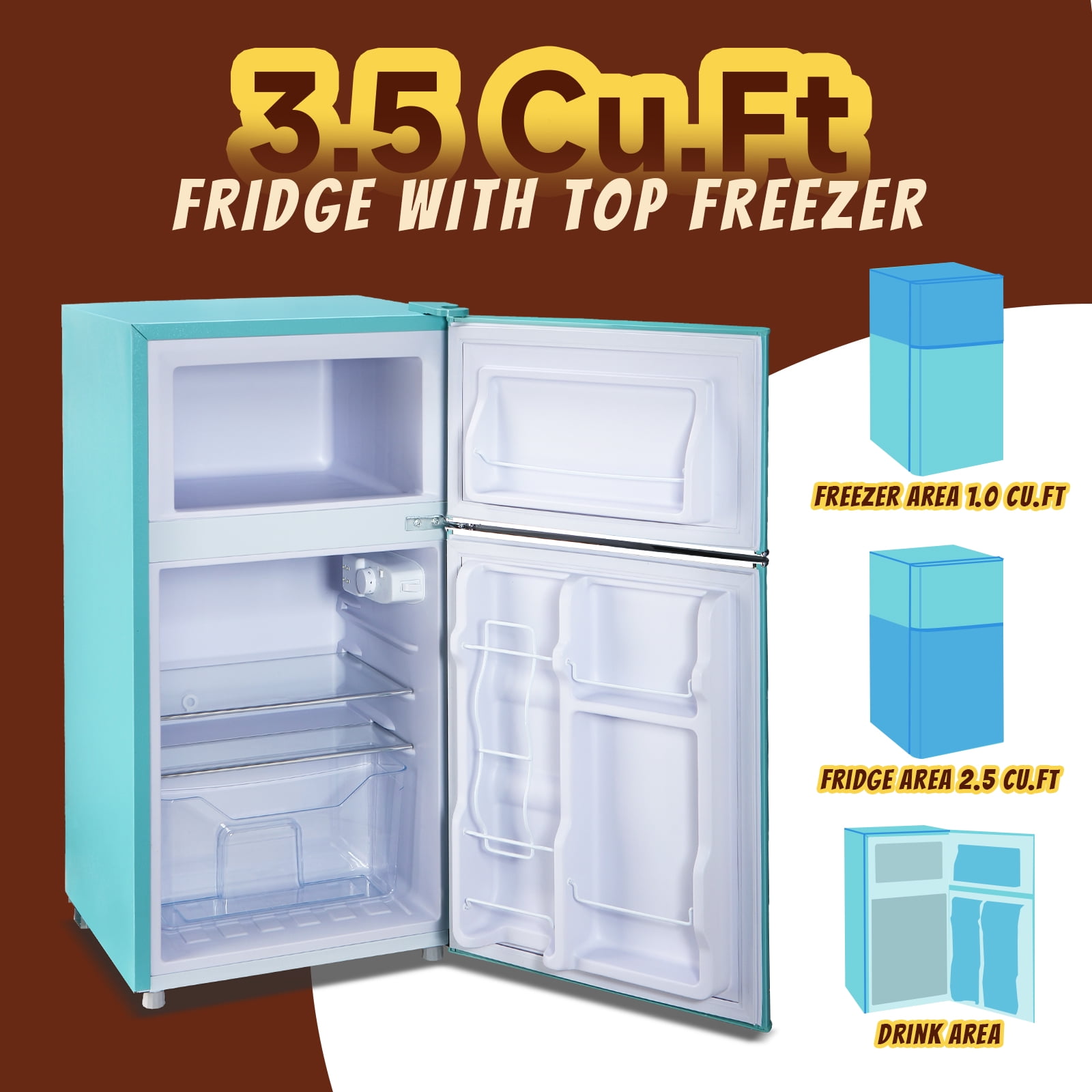 TACOOL Retro Mini Fridge with Handle Dual Door 3.5Cu.ft Samll Refrigerator with Freezer For Home Blue