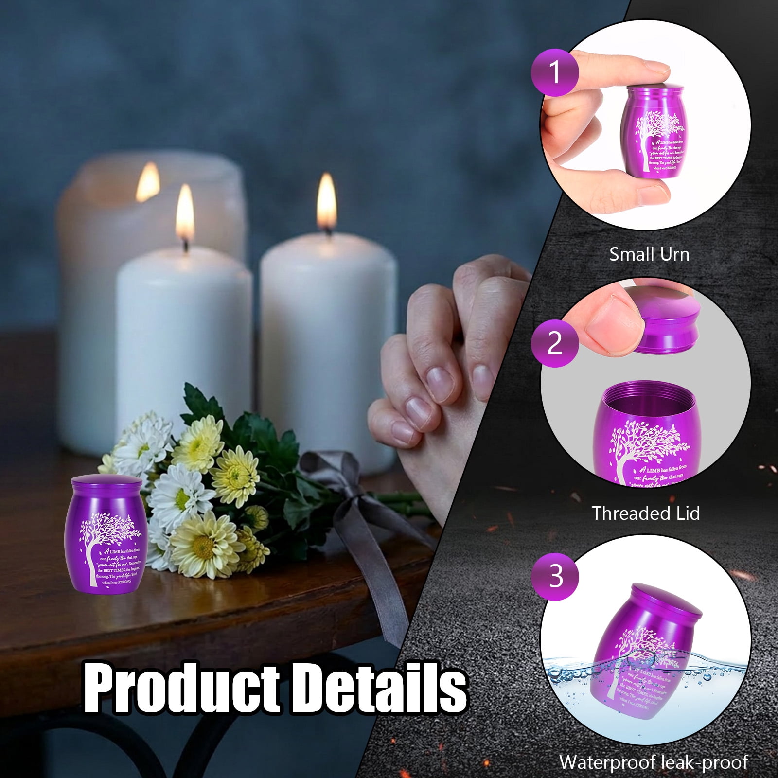 Threns Cremation Urn Necklace for Ashes, Small Cremation Urns for Human/Pet Keepsake Sharing Urns Memorial Ashes Holder-A Limb has Fallen from The Family Tree (8Pcs-Purple)