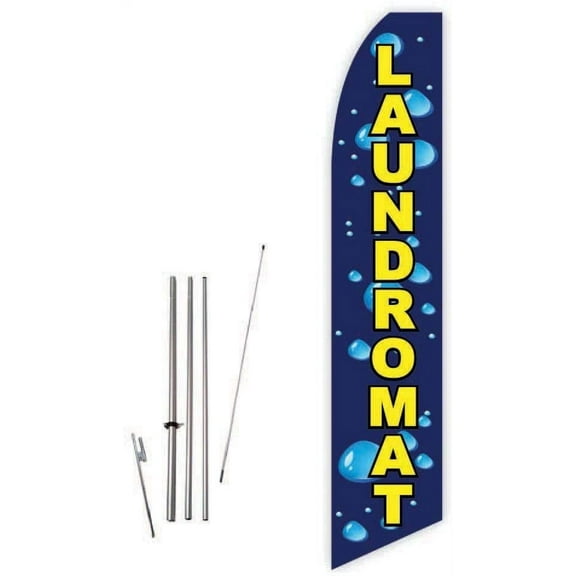 Laundromat Blue Super Novo Feather Flag - Complete with 15ft Pole Set and Ground Spike