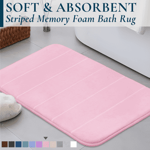ComfiTime Memory Foam Bath Mat, Striped, 17" x 24", Light Pink