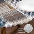 thumbnail image 3 of Blue Brown Plaid Round Tablecloth, Fitted Table Cover with Elastic for 45"-54" Round Tables, Modern Abstract Striped Gingham Checked Table Cloth Outdoor Indoor Dinning Party Waterproof Tablecloths, 3 of 7