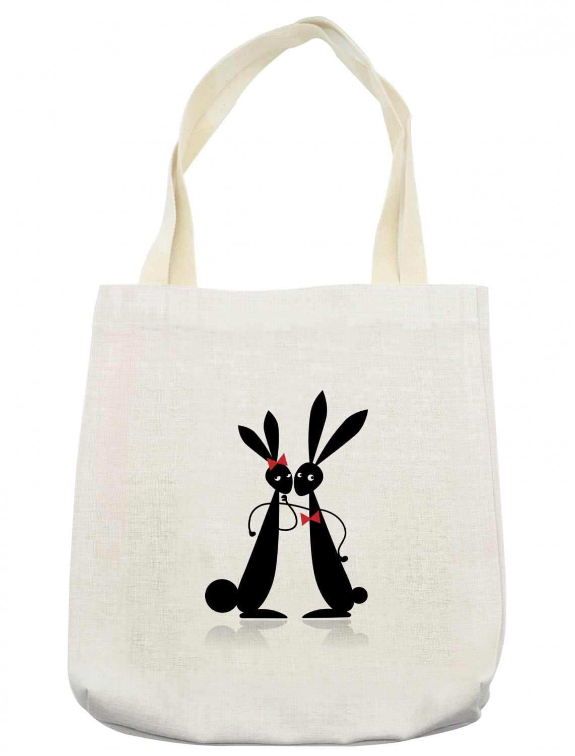 Bunny Tote Bag, Funny Rabbits with Long Ears Couple Wearing a Bow Tie